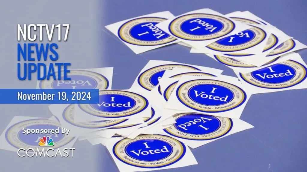 NCTV!7 News Update slate for November 19, 2024 with I voted stickers in background for candidates on ballot story