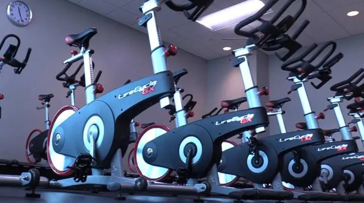 Indoor park district site with row of exercise bikes