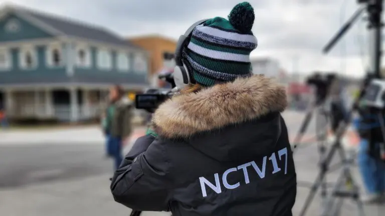 NCTV17 works camera in downtown Naperville