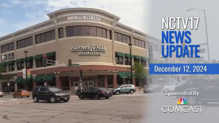 NCTV17 News Update slate for December 12, 2024 with Barnes & Noble building in background