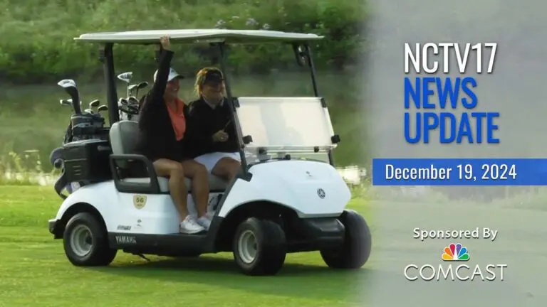 NCTV17 News Update slate for Dec 19, 2024 with women riding in golf cart in background