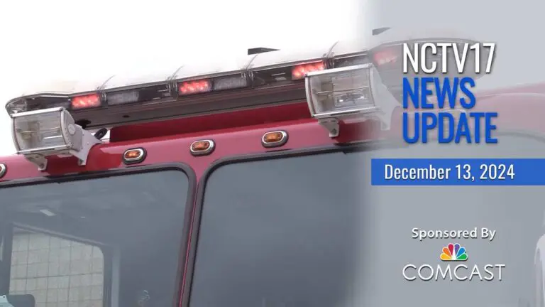 NCTV17 News Update slate for December 13, 2024 with fire truck lights in background