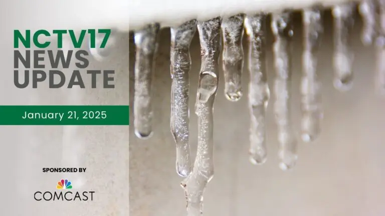 NCTV17 news update slate for January 21, 2025 with icicles on building in background for cold weather advisory lead story