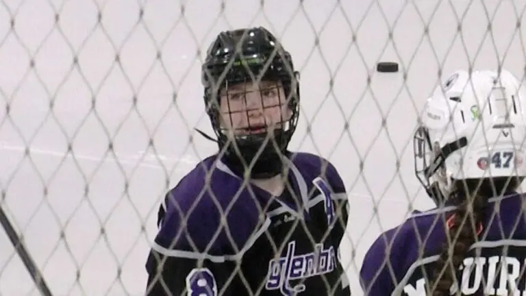 Glenbrook hockey players warm up before playing Naper Valley.