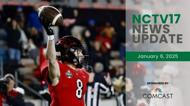 NCTV17 News Update slate for January 6, 2025 with North Central College football player holding up football in background