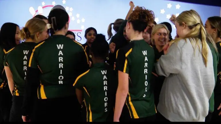 Waubonsie Valley girls bowling breaks down a huddle before playing Naperville North.