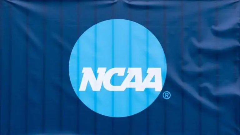 NCAA letters with a blue background.