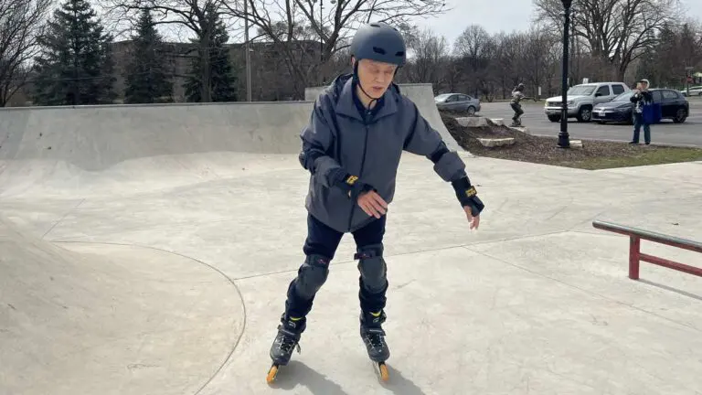 Naperville resident Rugang Jiang rollerblading at the Rothermel Family Skate Facility