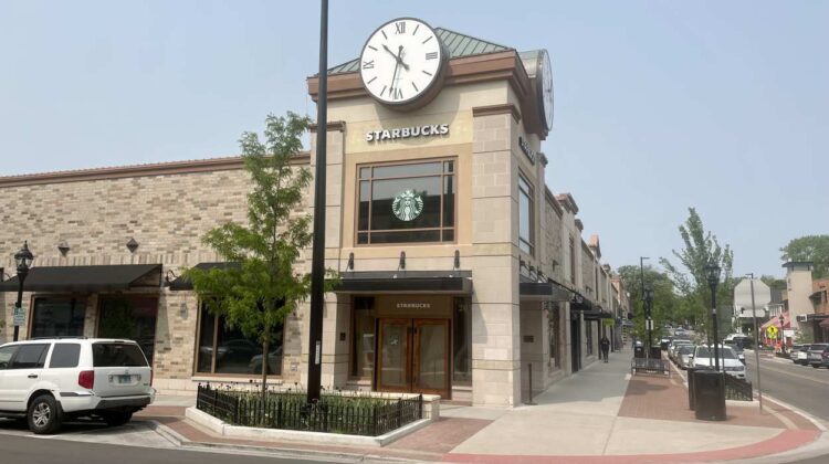 exterior shot of downtown Naperville Starbucks