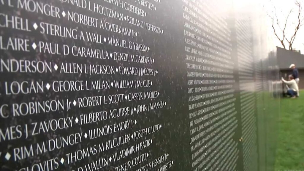 Close up of the replica Vietnam Memorial Wall in Naperville from 2015