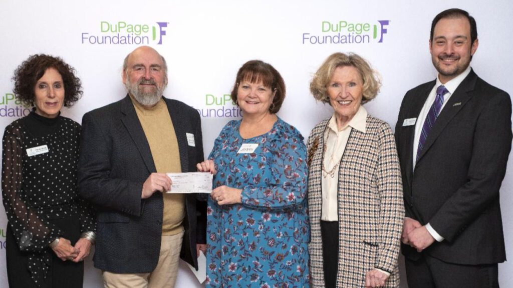 (L to R) DuPage Foundation Director of Arts DuPage Debbie Venezia, Wheaton Drama President Stan Austin and Sales Governor Joni Kotche, Foundation Trustee Joan Morrissey, and Foundation President & CEO Mike Sitrick