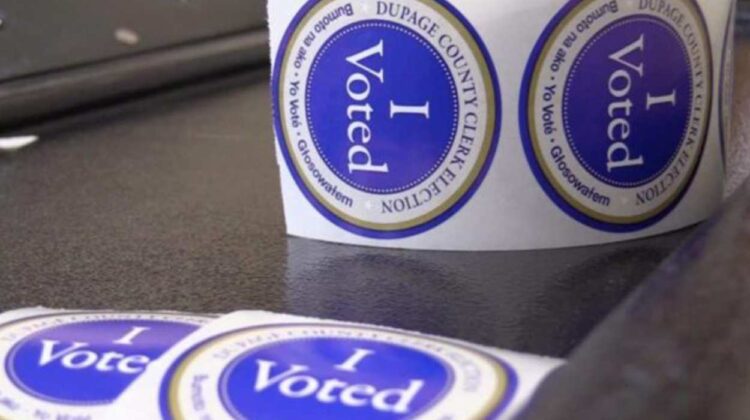 "I voted" stickers, used for an election