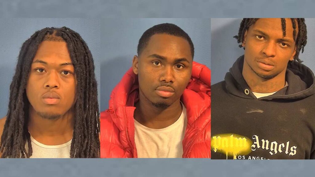 Mugshots of three men charged with possession of machine guns, drugs outside of Naperville Bowlero