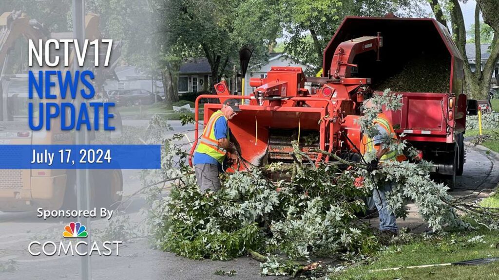 NCTV17 News Update slate for July 17, 2024 with clean up crew clearing branches in the wake of the EF-1 tornado