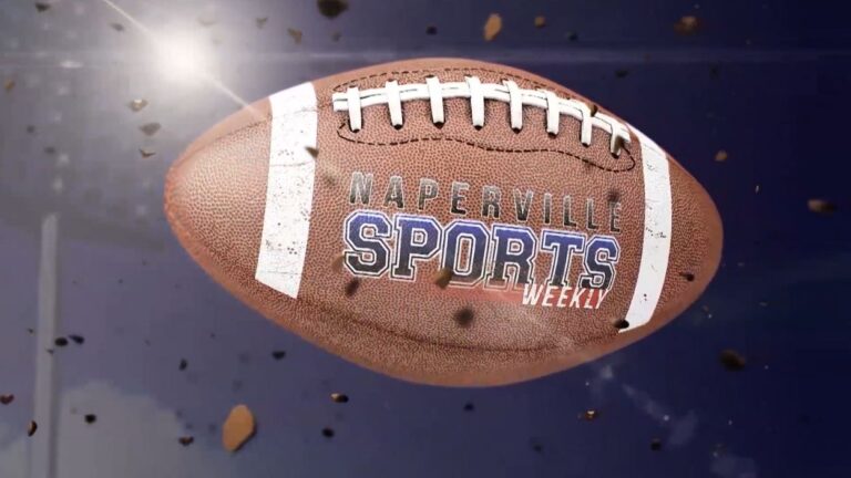 Naperville Sports Weekly football flying through the air.