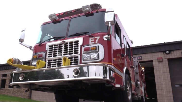 Low angle shot of a Naperville fire truck