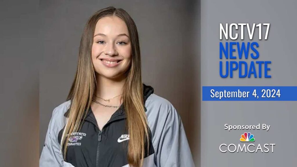 NCTV17 News Update slate for September 4, 2024 with picture of Kara Welsh in background, the Plainfield gymnast who was killed in a shooting