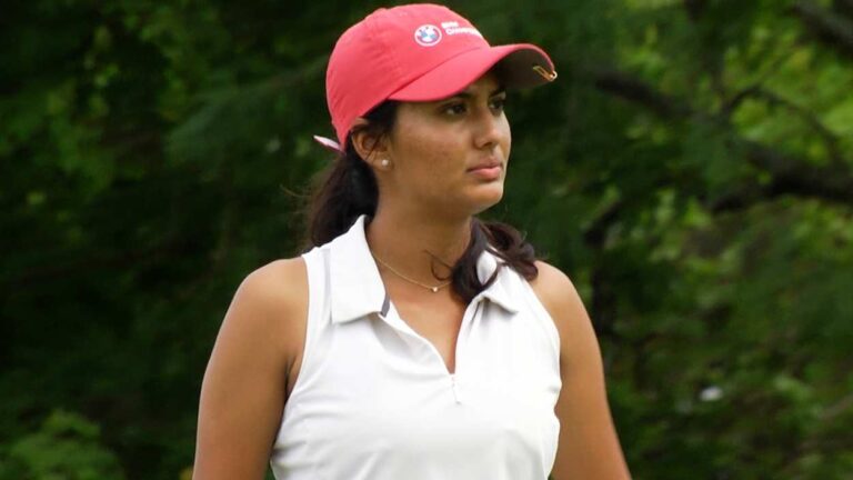 Naperville Central Girls Golf member Ashika Patel walking off the practice green at Naperbrook Golf Course.