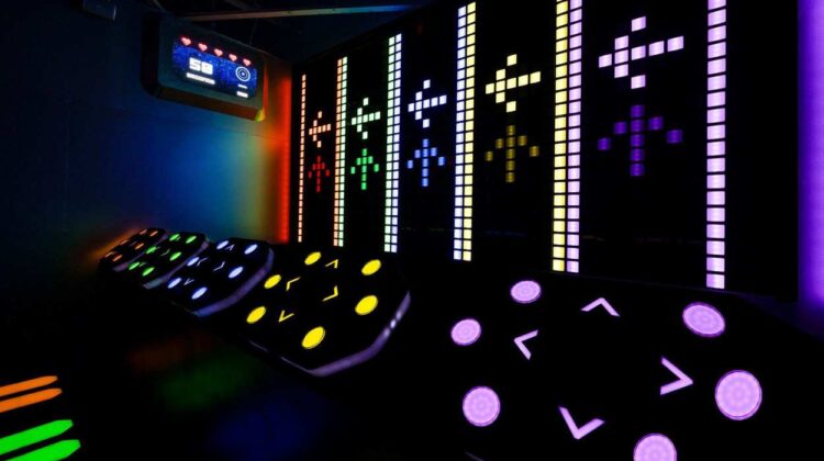 Lit-up game consoles at Activate Games