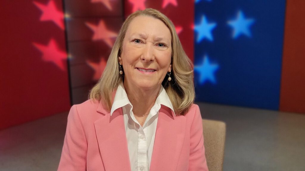 Laurie Donahue on the set of Meet the Candidates at NCTV17.