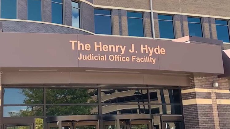 Close up of Henry J Hyde Judicial Office Facility sign