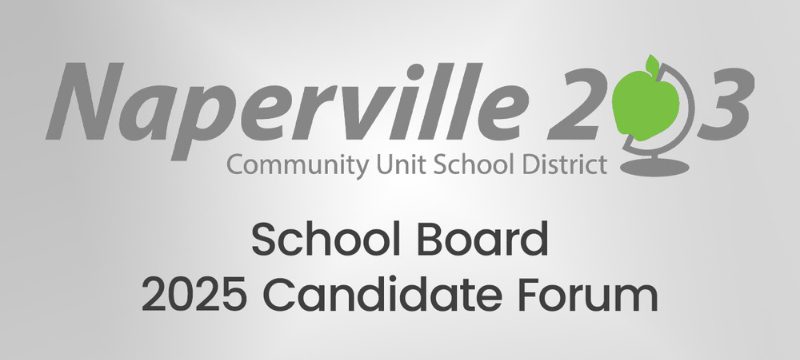 Image of Naperville 203 School District logo and information about the Candidate Forum